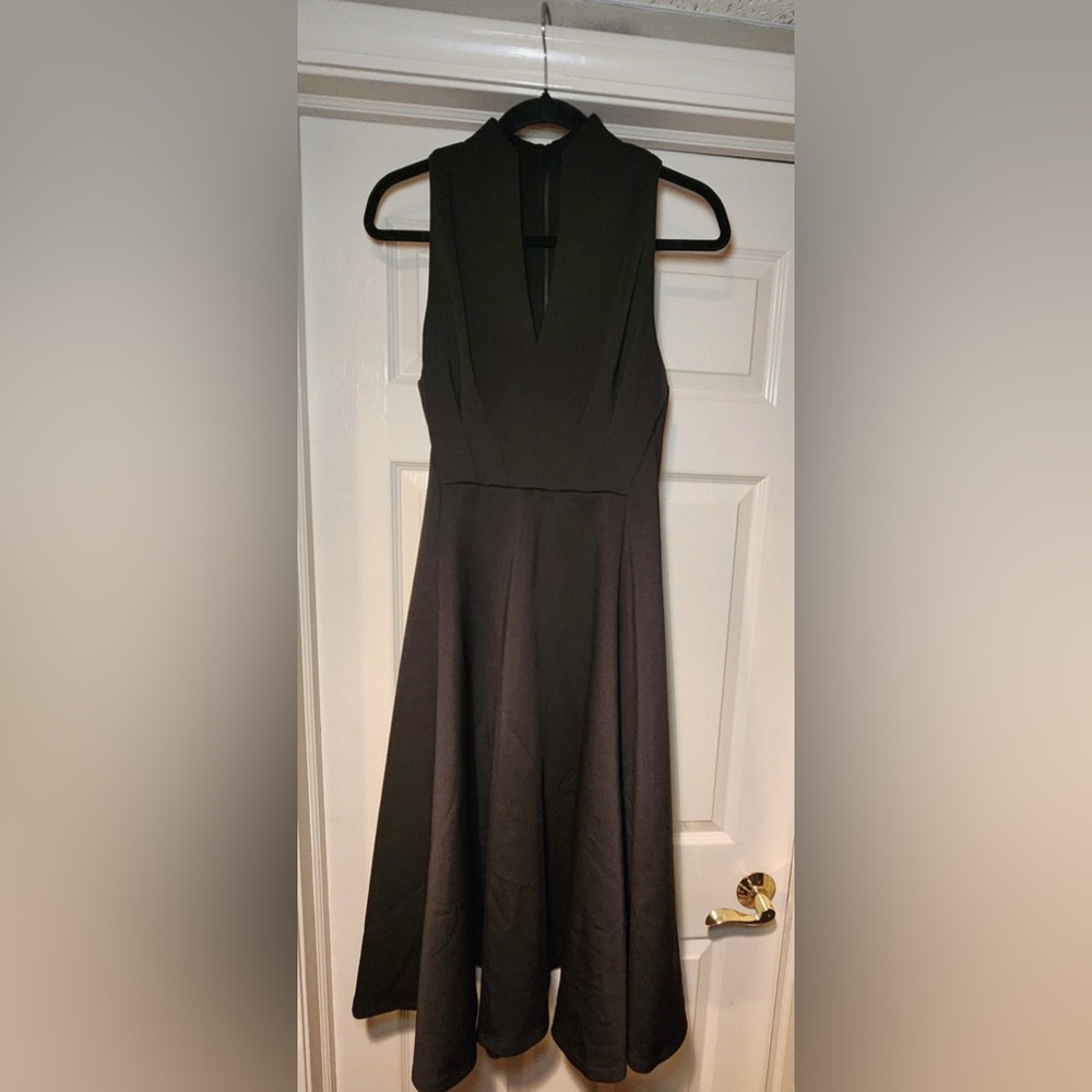 NWT Calvin Klein A-Line Halter Black Scuba Midi Stretch Dress Slimming - Picture 6 of 10